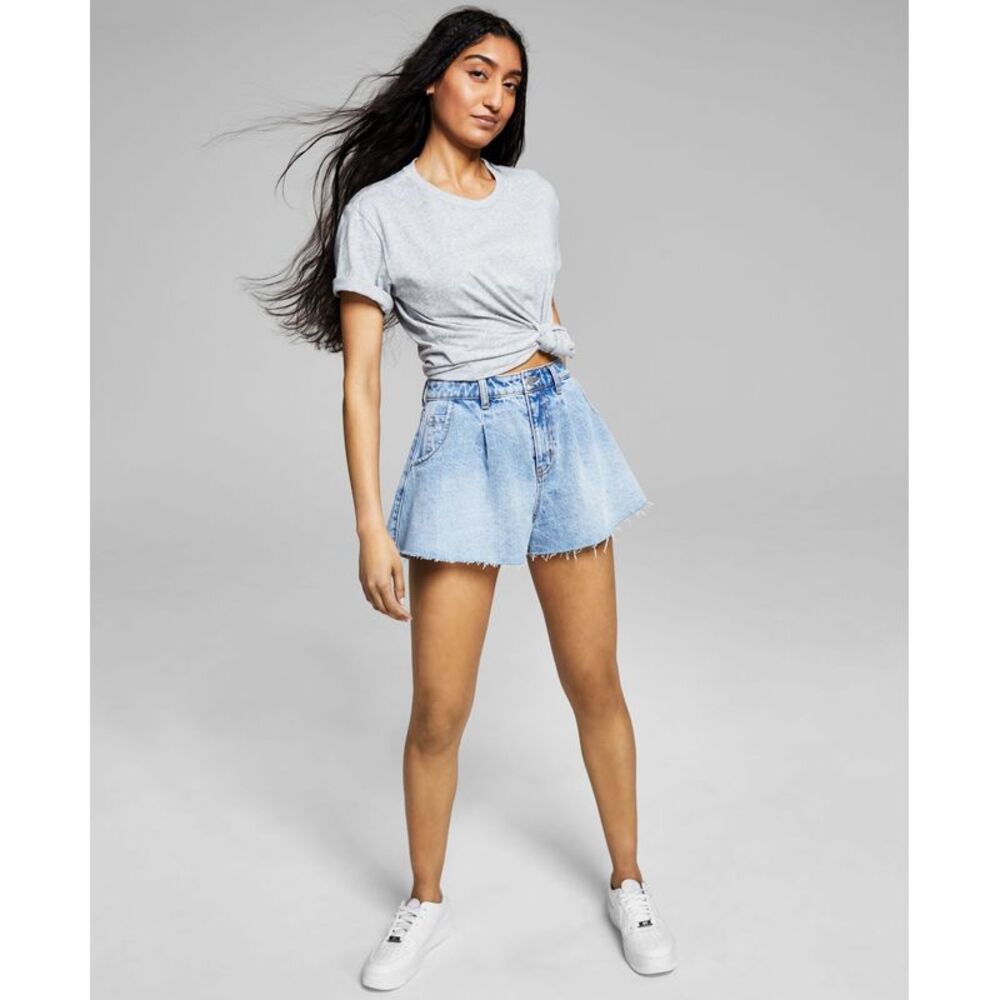 And Now This Now This Womens Cotton Denim Trumpet Shorts